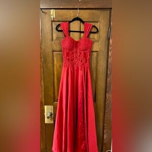 CLARISSE Red Satin & Lace Corset Gown // Regal Coquette Prom Event Dress 🌹